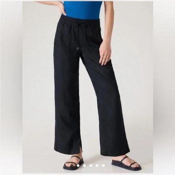 Athleta Pants - Athleta Black Linen High Waist Stright Zipper Pocket Pants Size 18